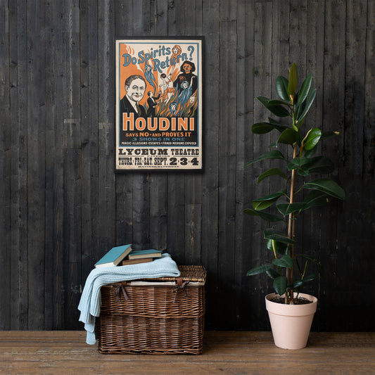 Vintage canvas wall art of "do spirits return? no, says Houdini" show