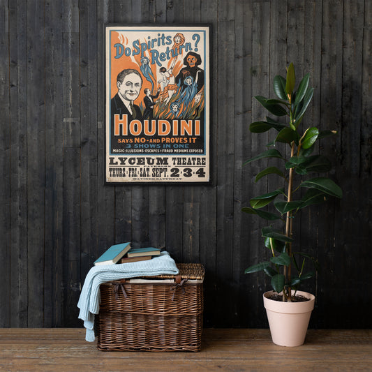 Vintage canvas wall art of "do spirits return? no, says Houdini" show