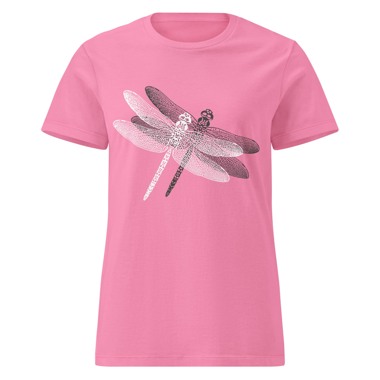 pink t-shirt with a delicate dragonfly design