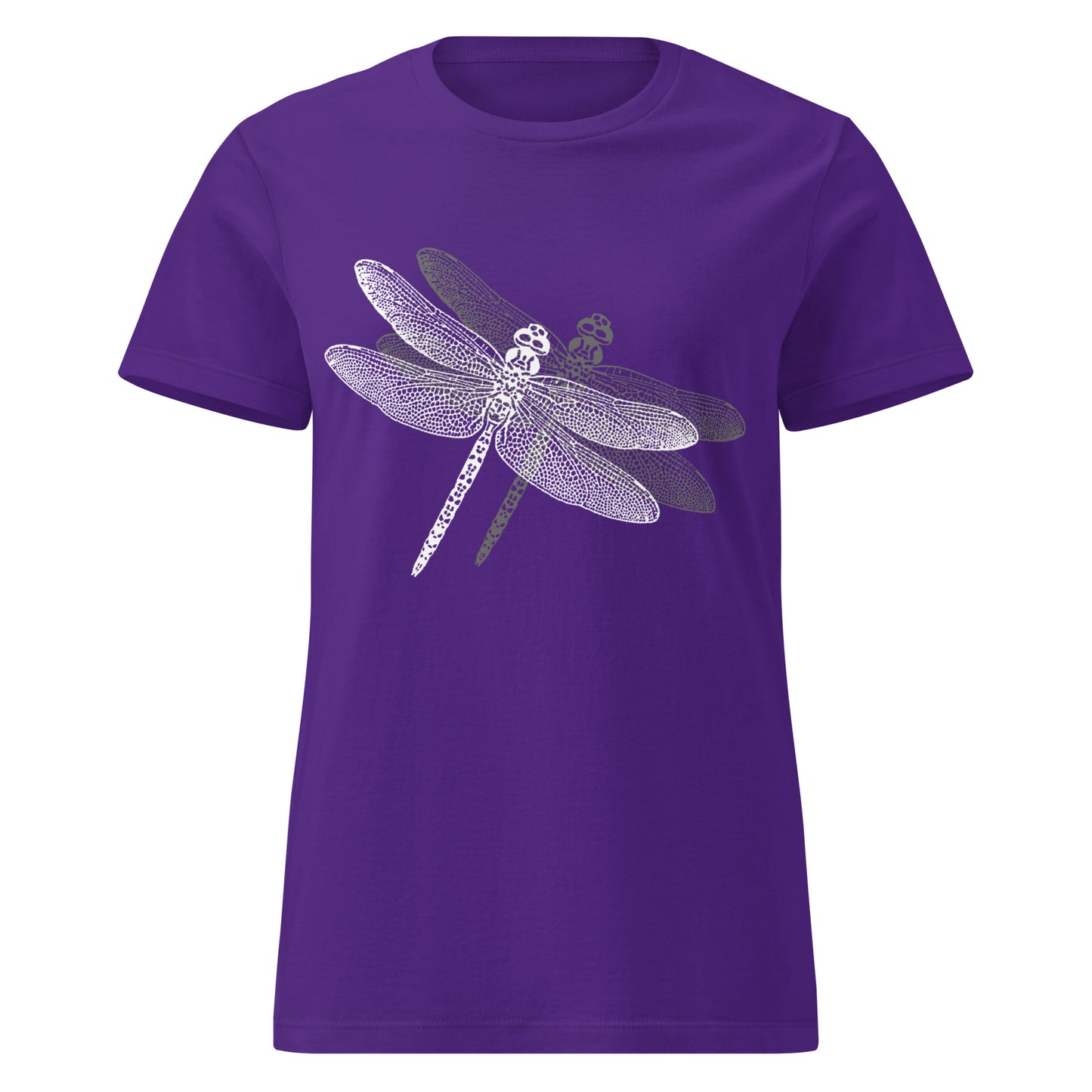 purple t-shirt with a delicate dragonfly design