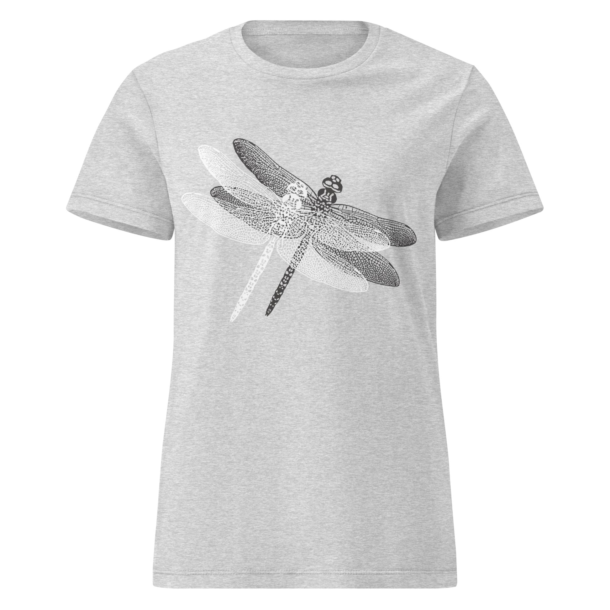 heather grey t-shirt with a delicate dragonfly design