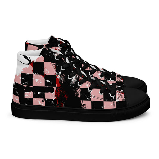 unique pink and black distressed emo pattern high top shoes